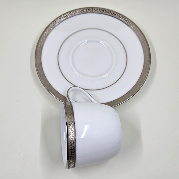 Flat Demitasse Cup & Saucer Set Grand Buffet Classic Platinum by Charter Club - Picture 9 of 12